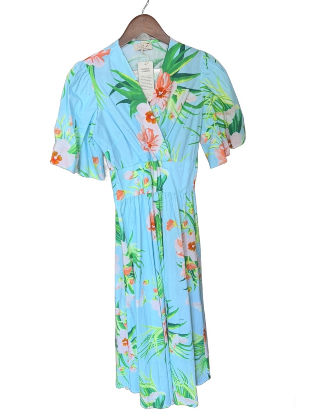 Sosia Made in Italy Light Blue Floral Wrap Dress - Tropical Print